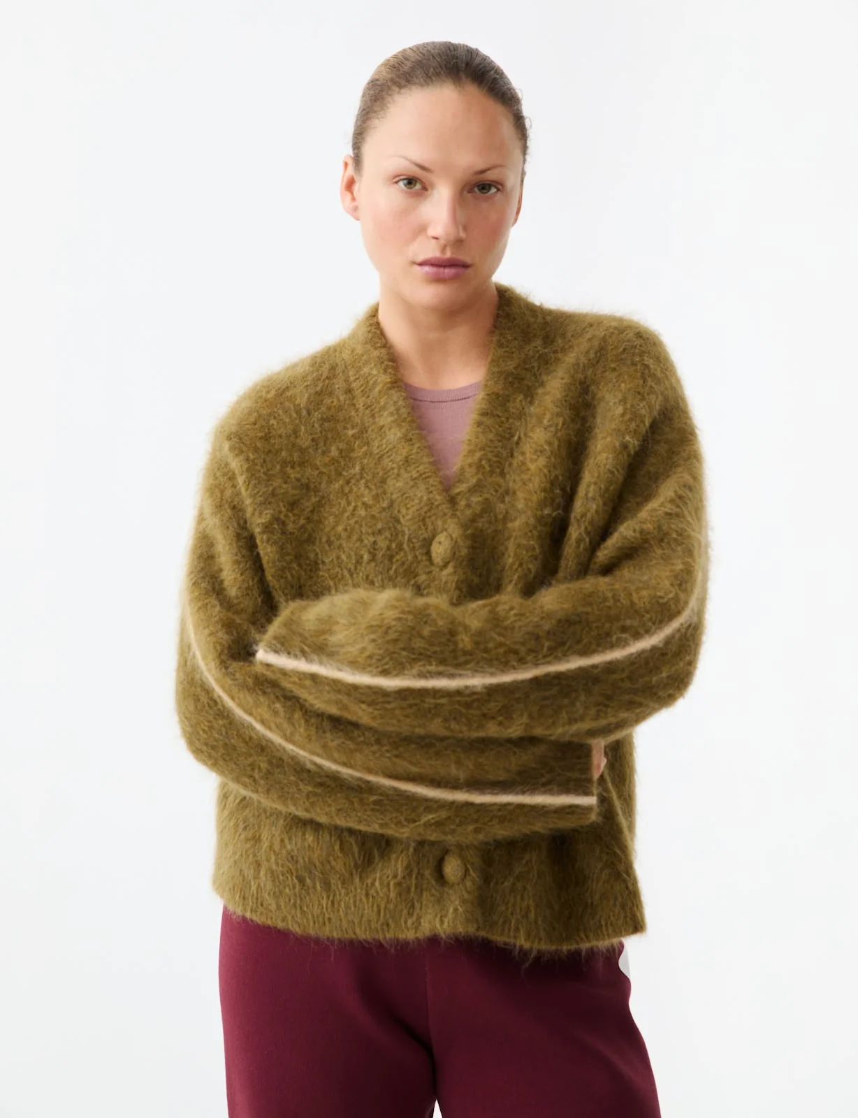 Brushed Alpaca Cardigan - Moss - Image 5