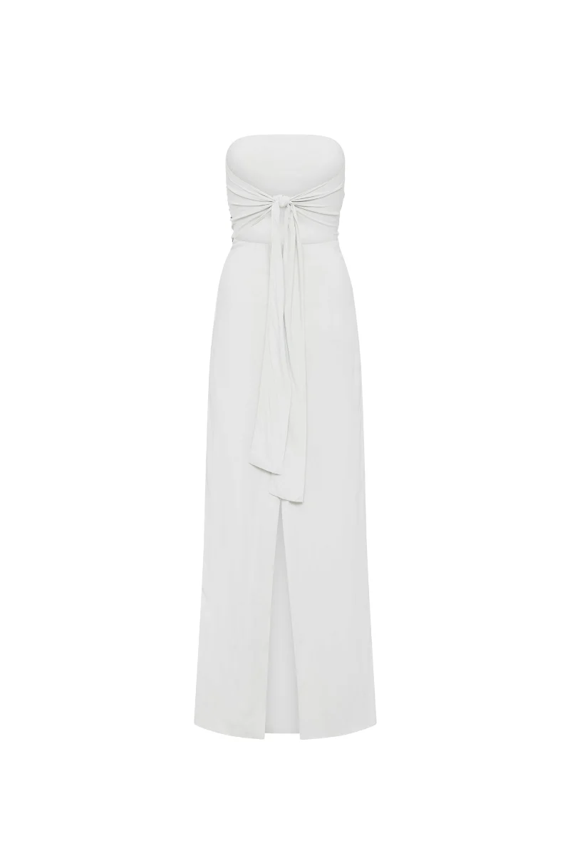 Strapless Tie Back Dress - Silver - Image 6
