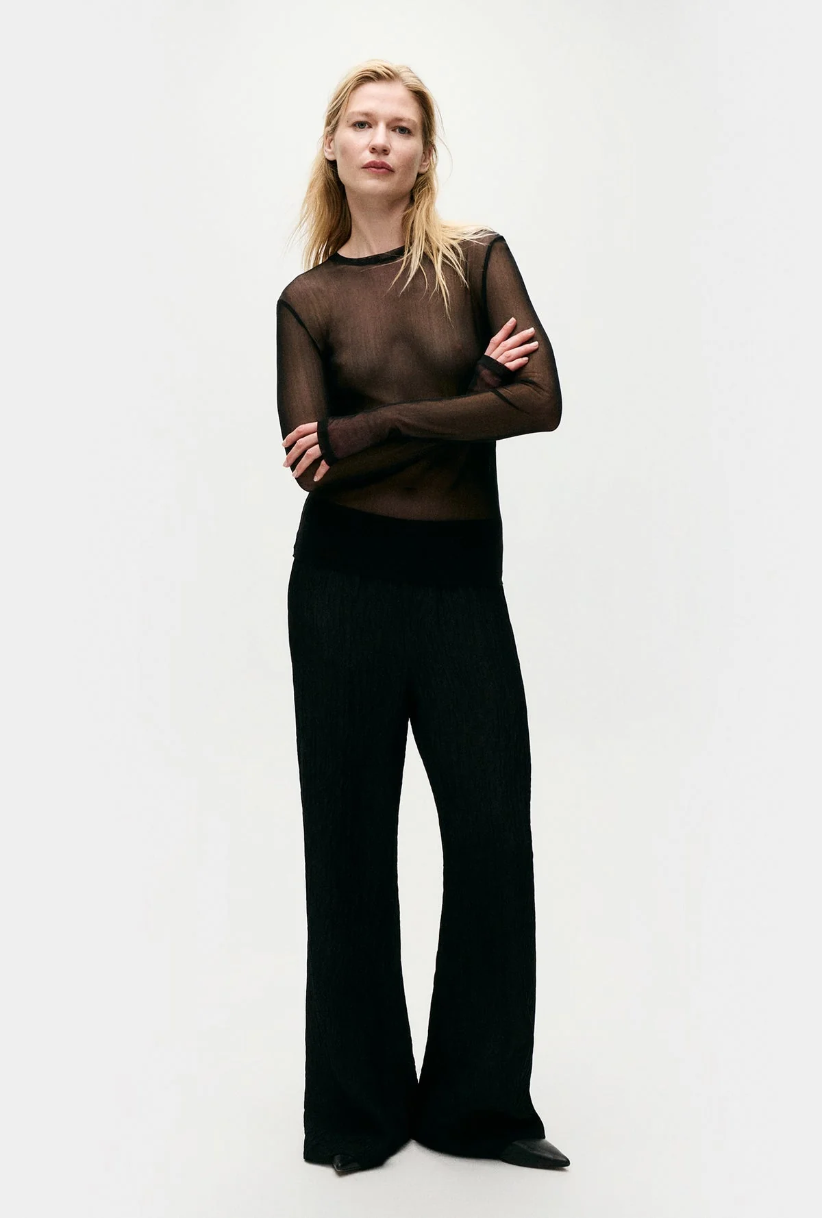 Mesh Long Sleeve Top - Black - Image 3