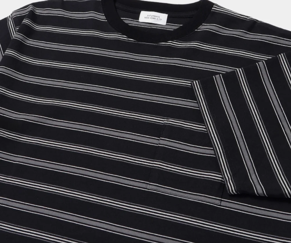 Multi Striped Relaxed Short Sleeve Tee - Black - Image 5