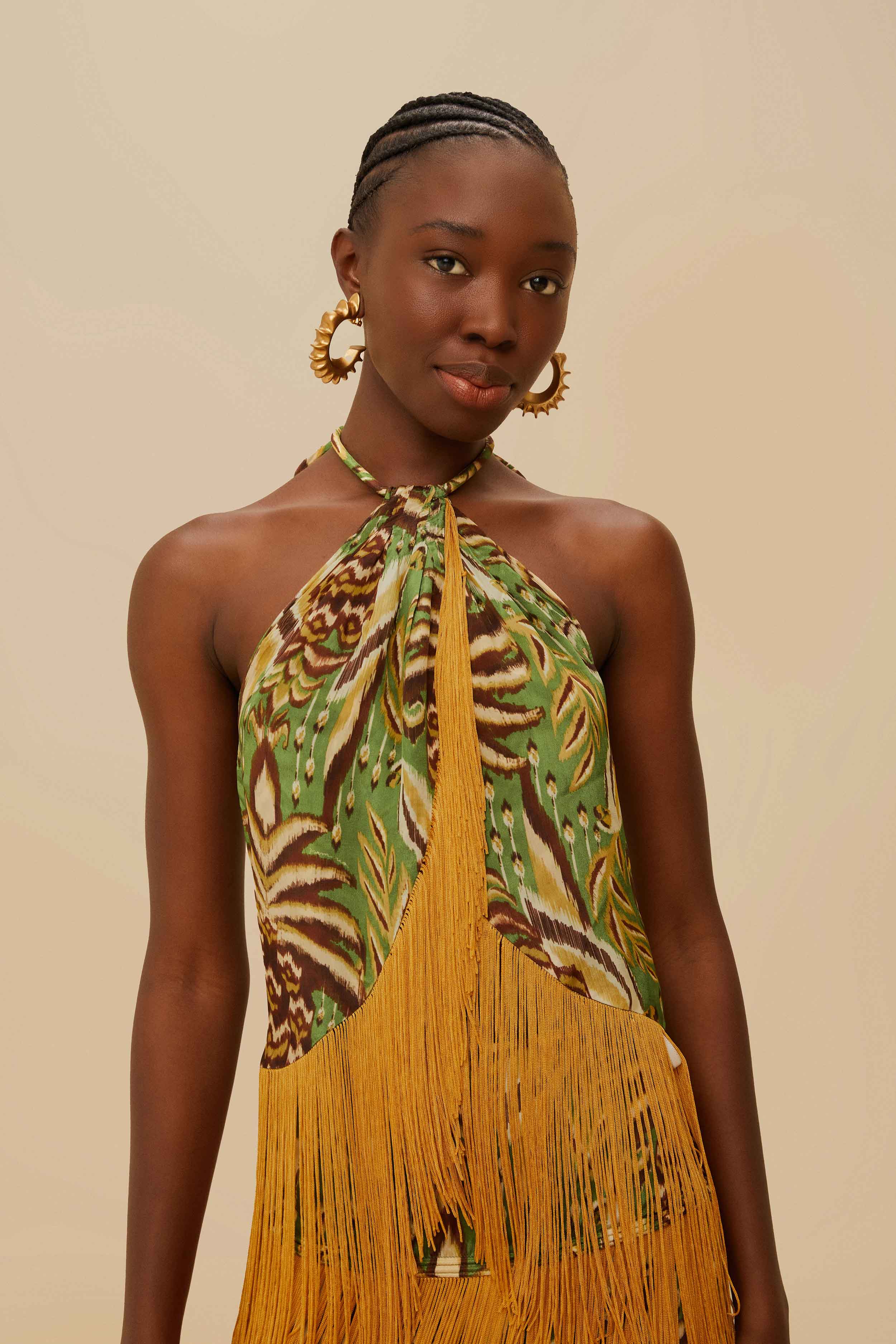 Pineapple Tapestry Green Overlapped Fringe Top