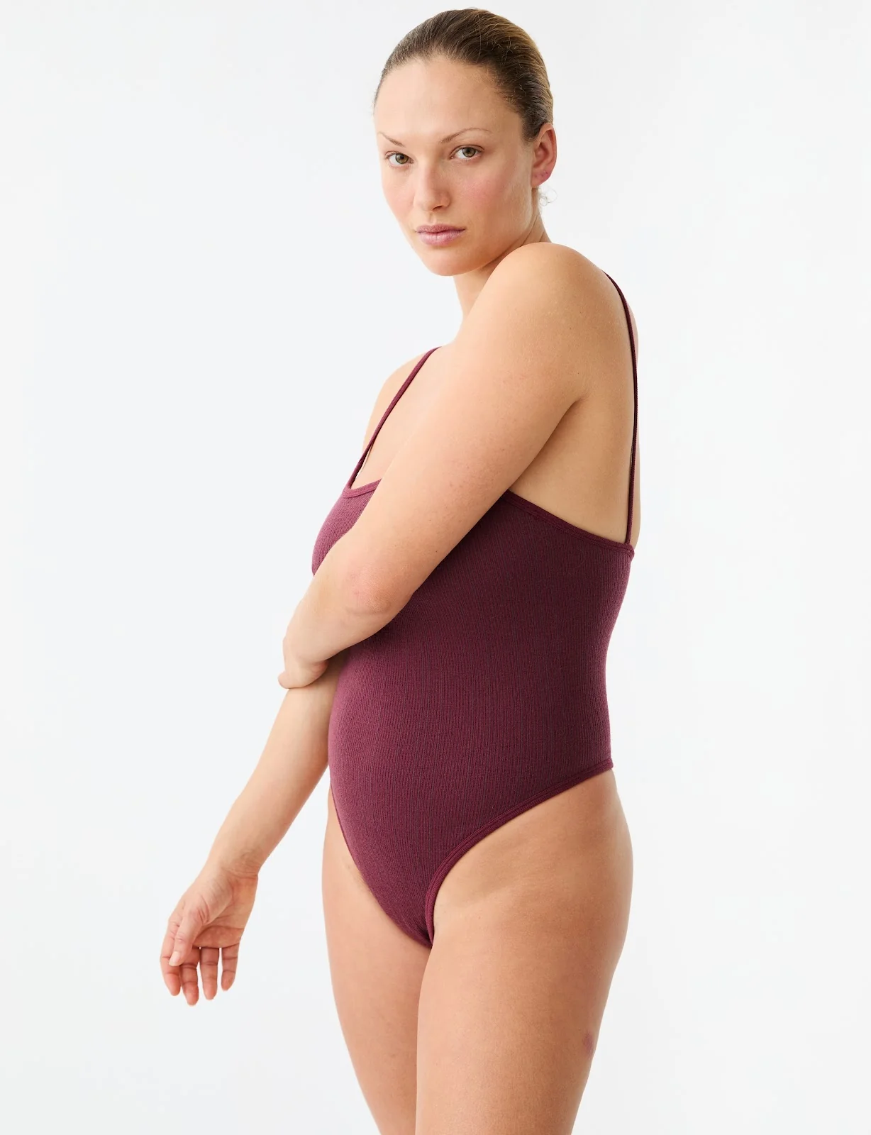 Pinstripe Wool Bodysuit - Mulberry - Image 4