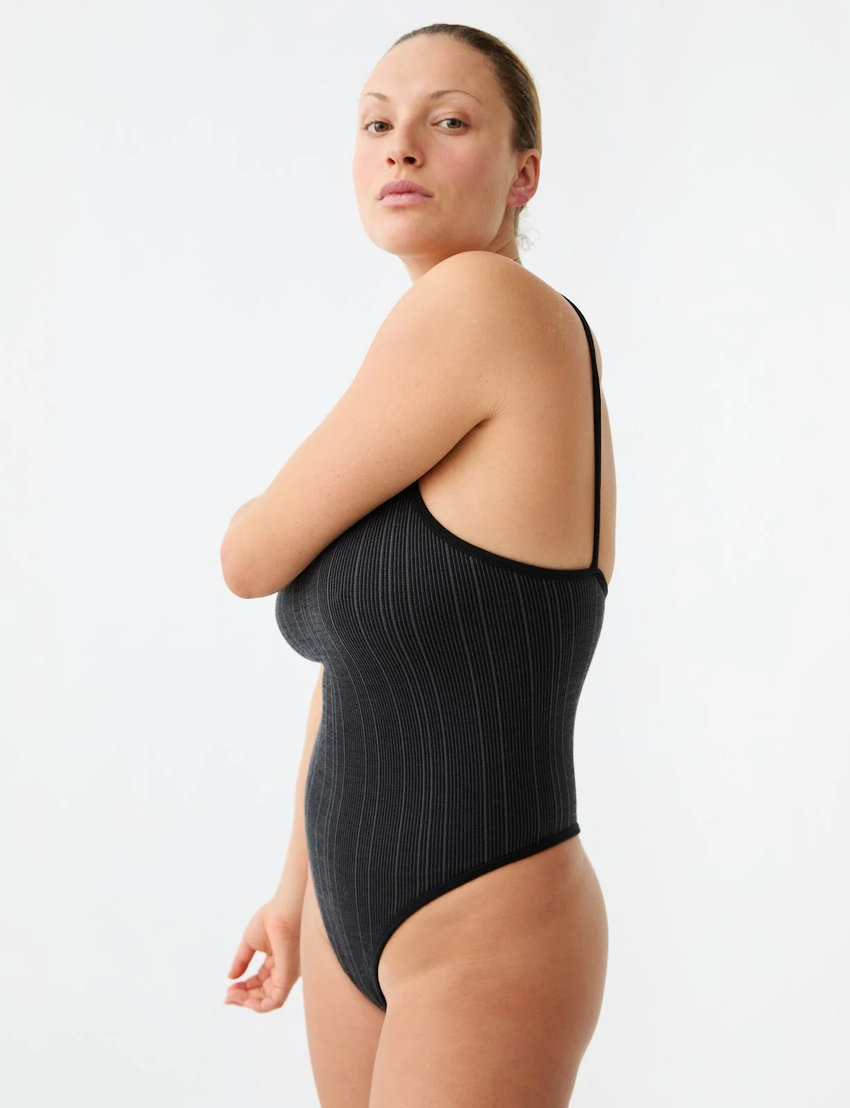 Pinstripe Wool Bodysuit - Obsidian - Image 3