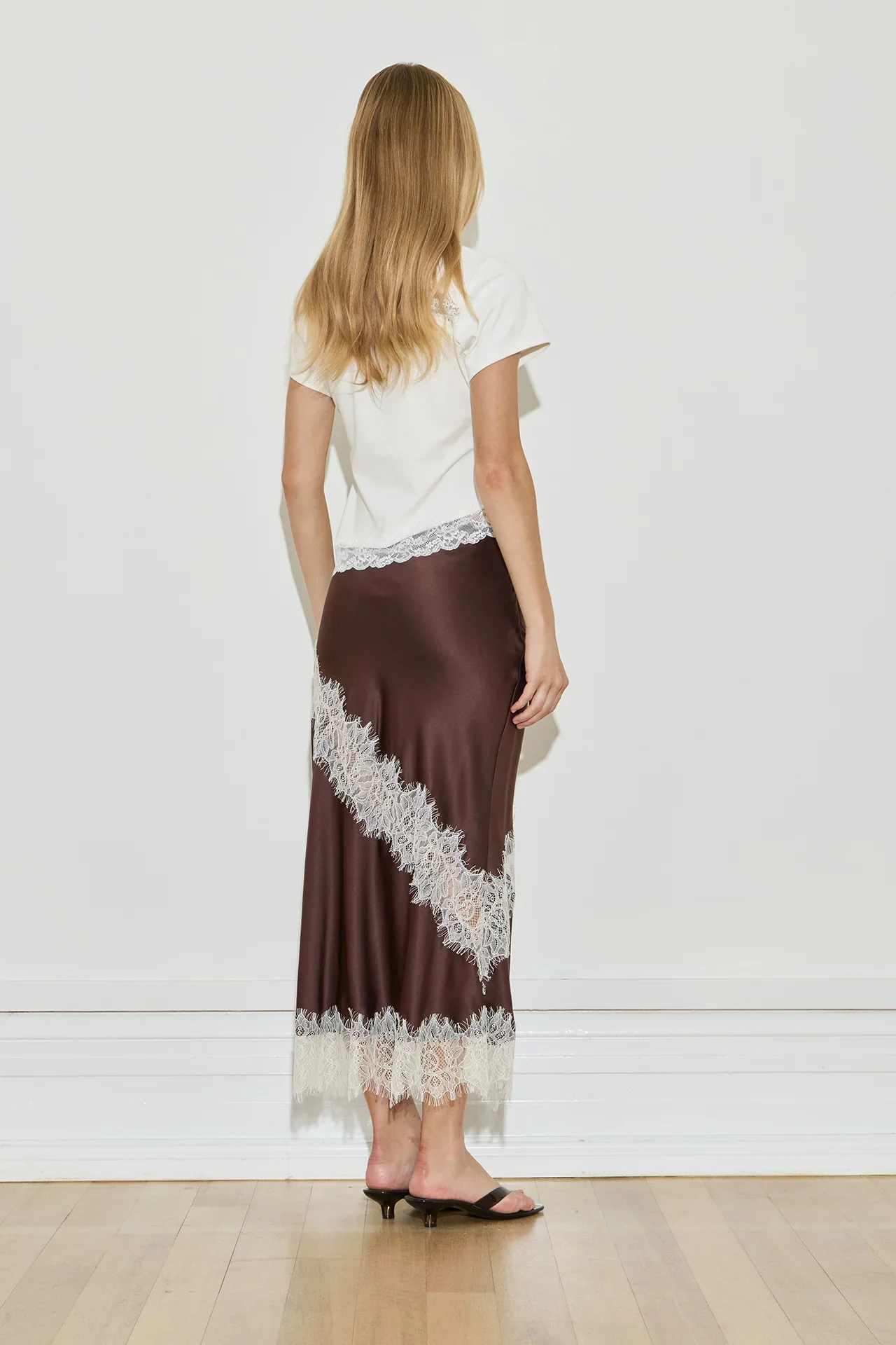 Silk Lace Midi Skirt - Chocolate Cream - Image 4