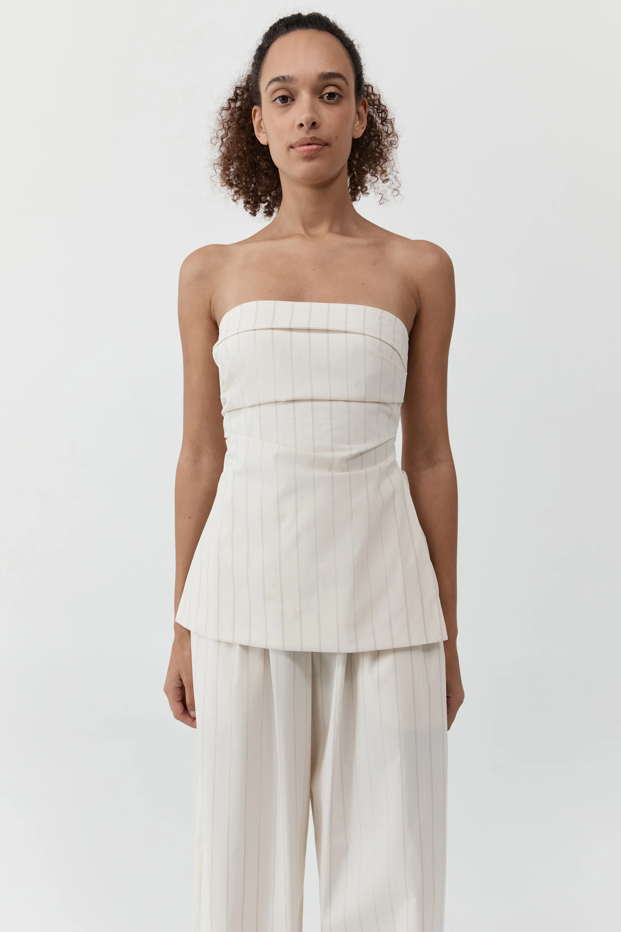 Strapless Tie Back Top - Ecru Stripe - Image 3