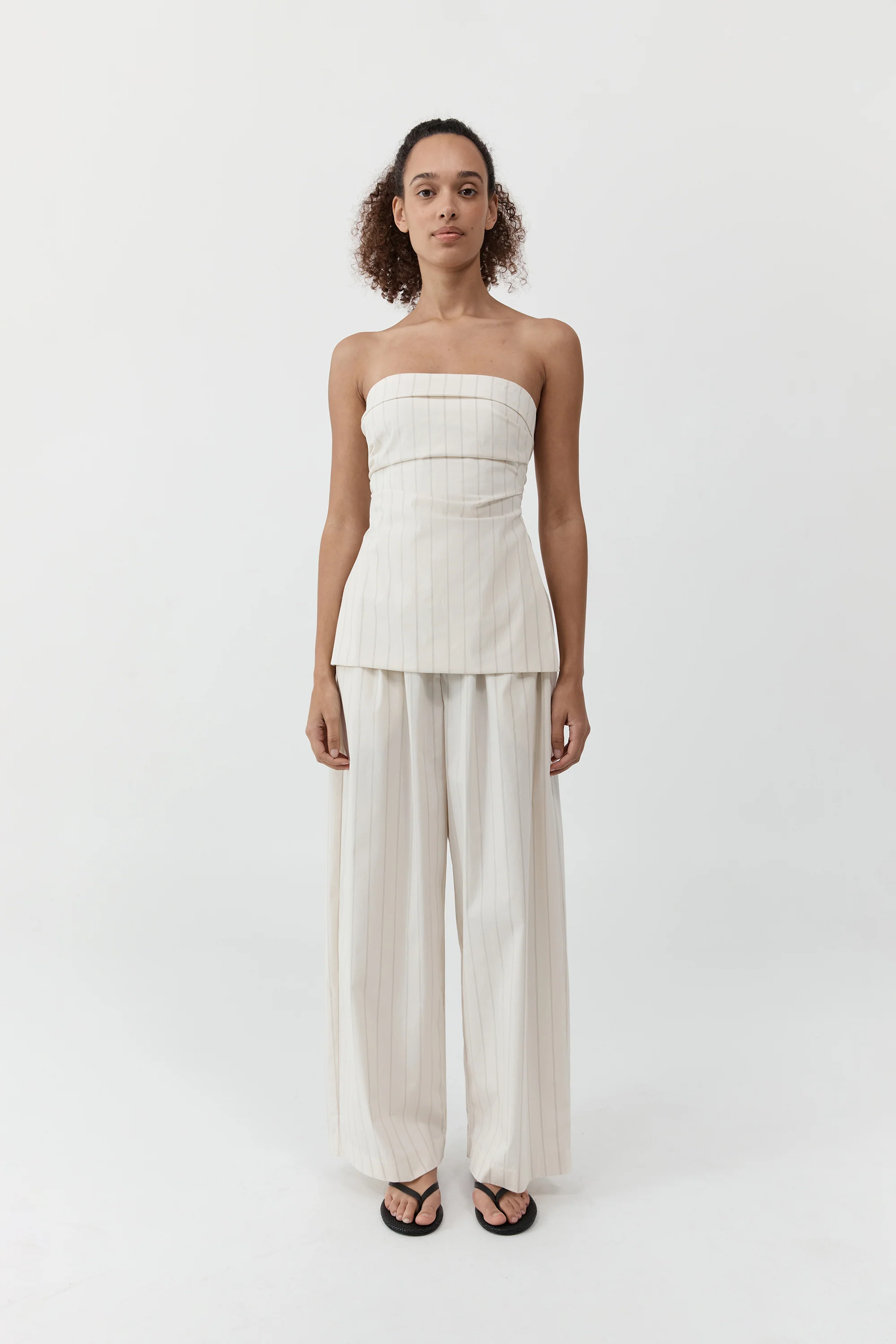 Strapless Tie Back Top - Ecru Stripe - Image 7