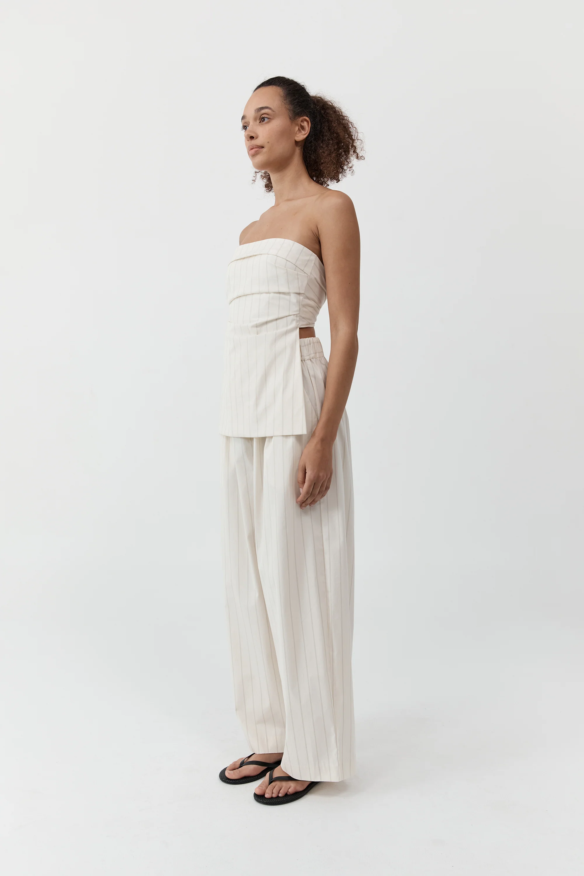 Strapless Tie Back Top - Ecru Stripe - Image 8