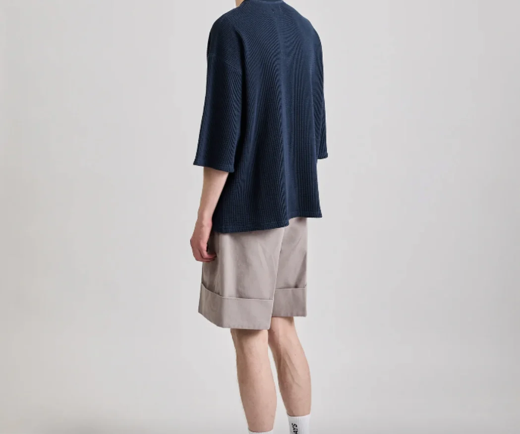 Waffle Half Sleeve Tee - Navy - Image 4