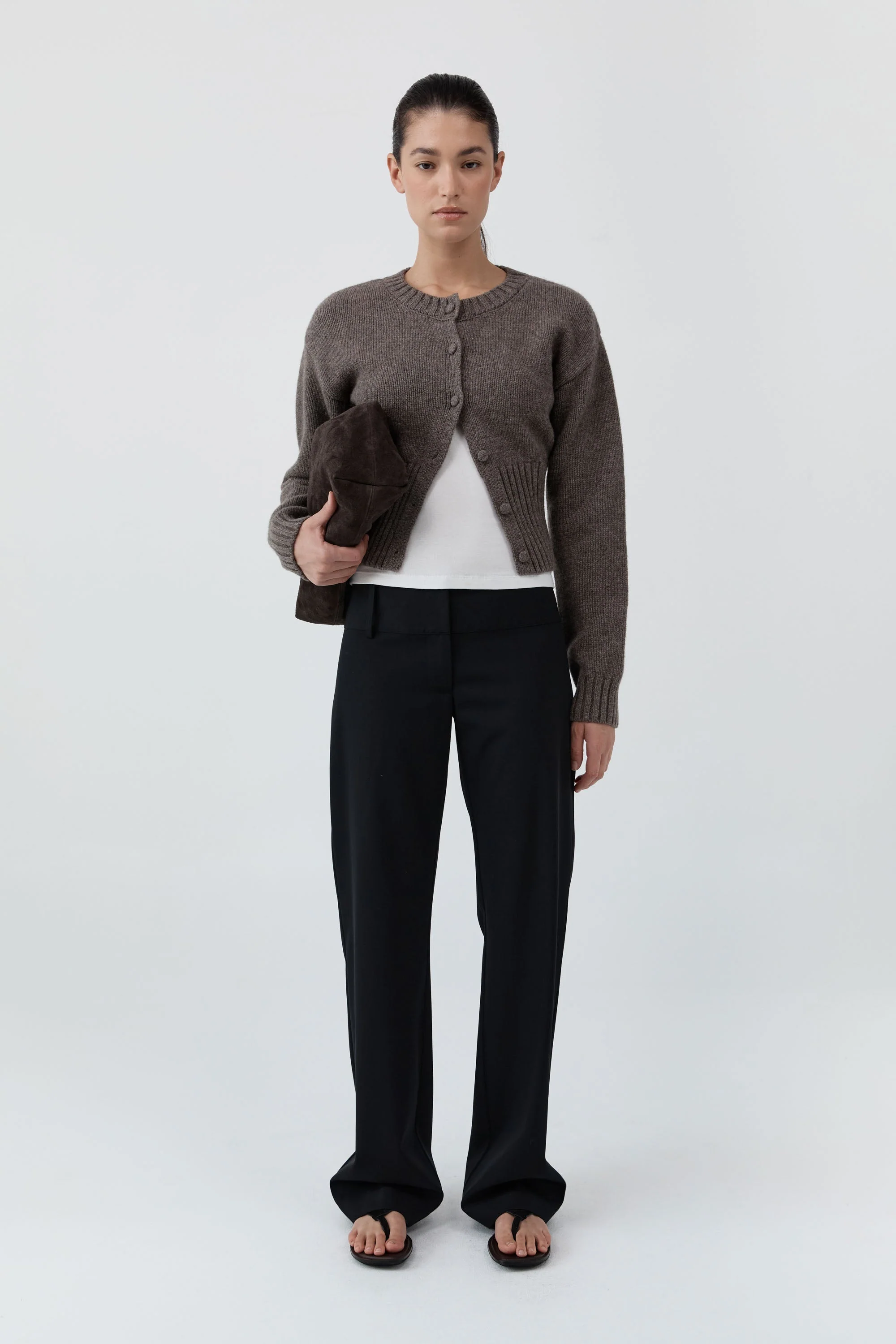 Wool Cardigan – Taupe Melange - Image 2