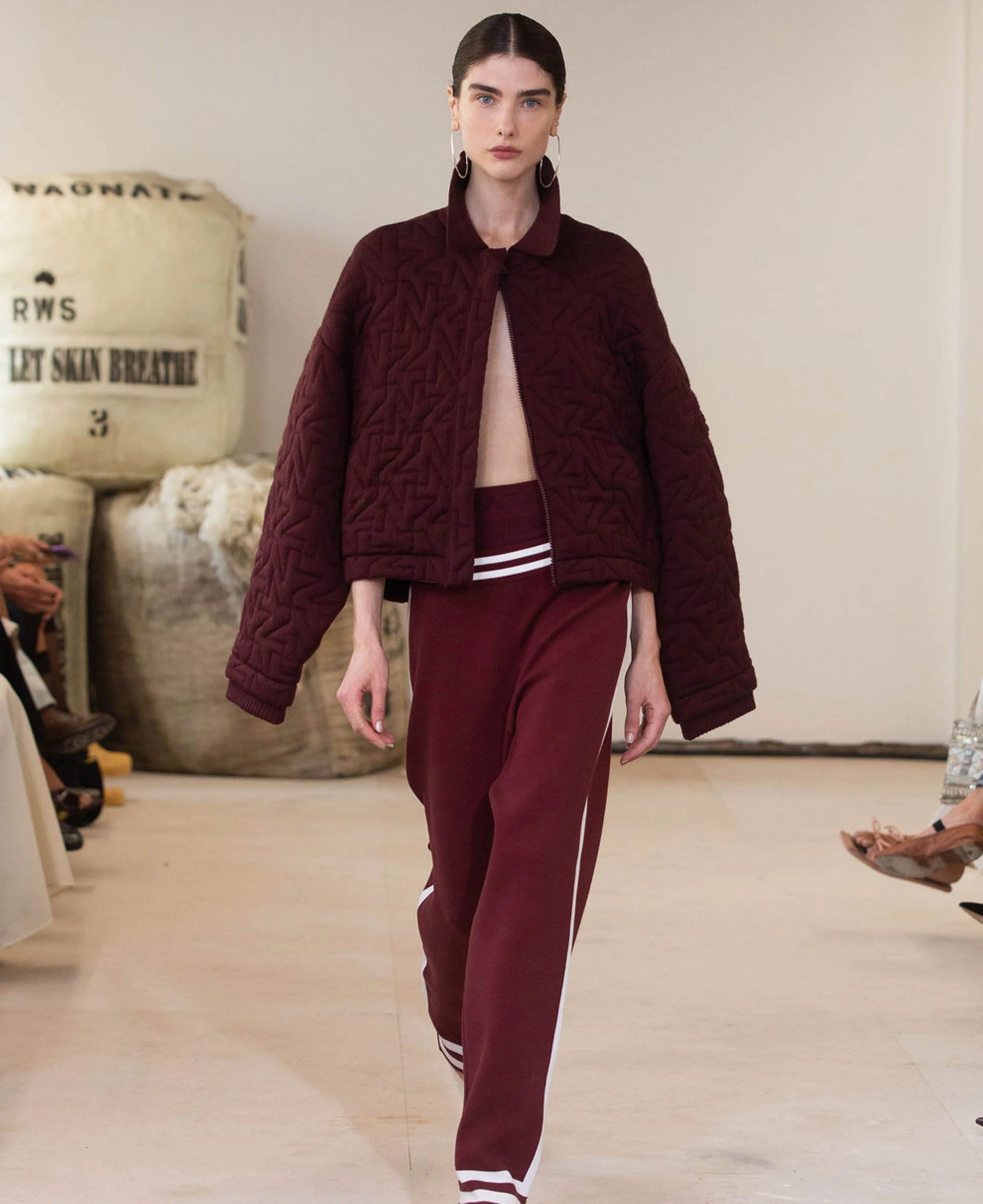 Wool Quilted Bomber - Bordeaux - Image 4