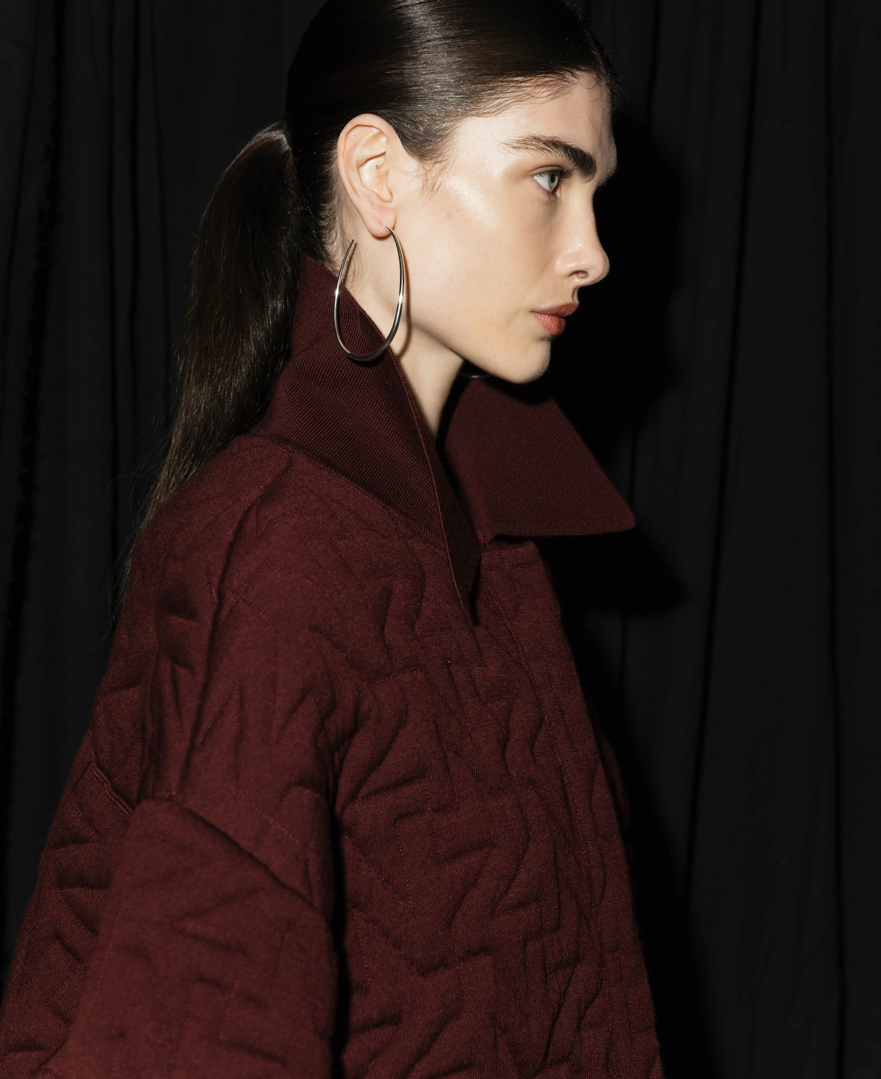 Wool Quilted Bomber - Bordeaux - Image 5